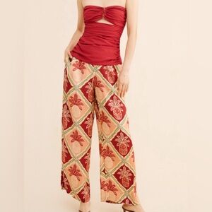 NWT Farm Rio x Anthropologie Pineapple Satin Wide-Leg Pants. Size Medium